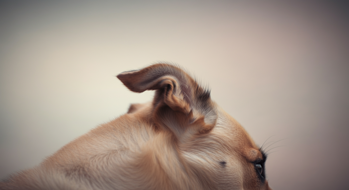 緊張で硬直している犬の耳のクローズアップ