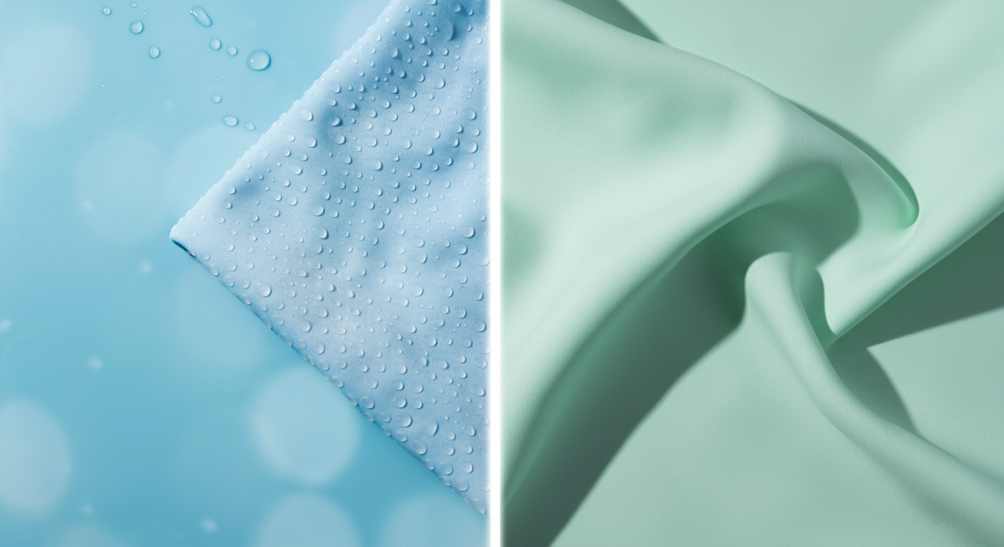 質感の違う2種類のクールウェアの生地が並べて置かれている