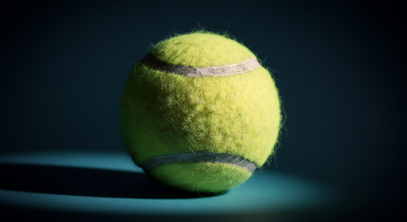 古くて毛羽立ったテニスボールの表面のクローズアップ