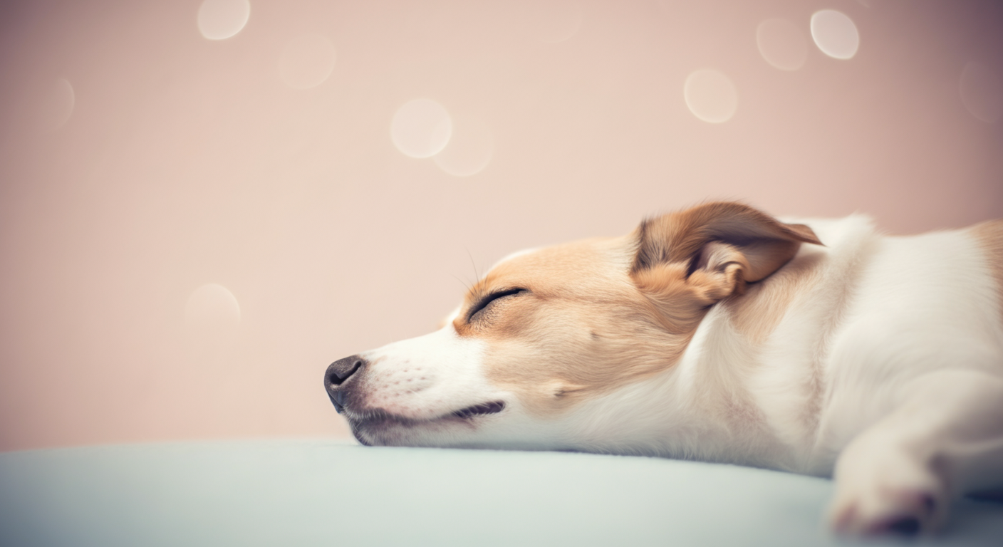 眠っている犬の胸が、呼吸に合わせて静かに上下している様子を捉えた、穏やかな写真。