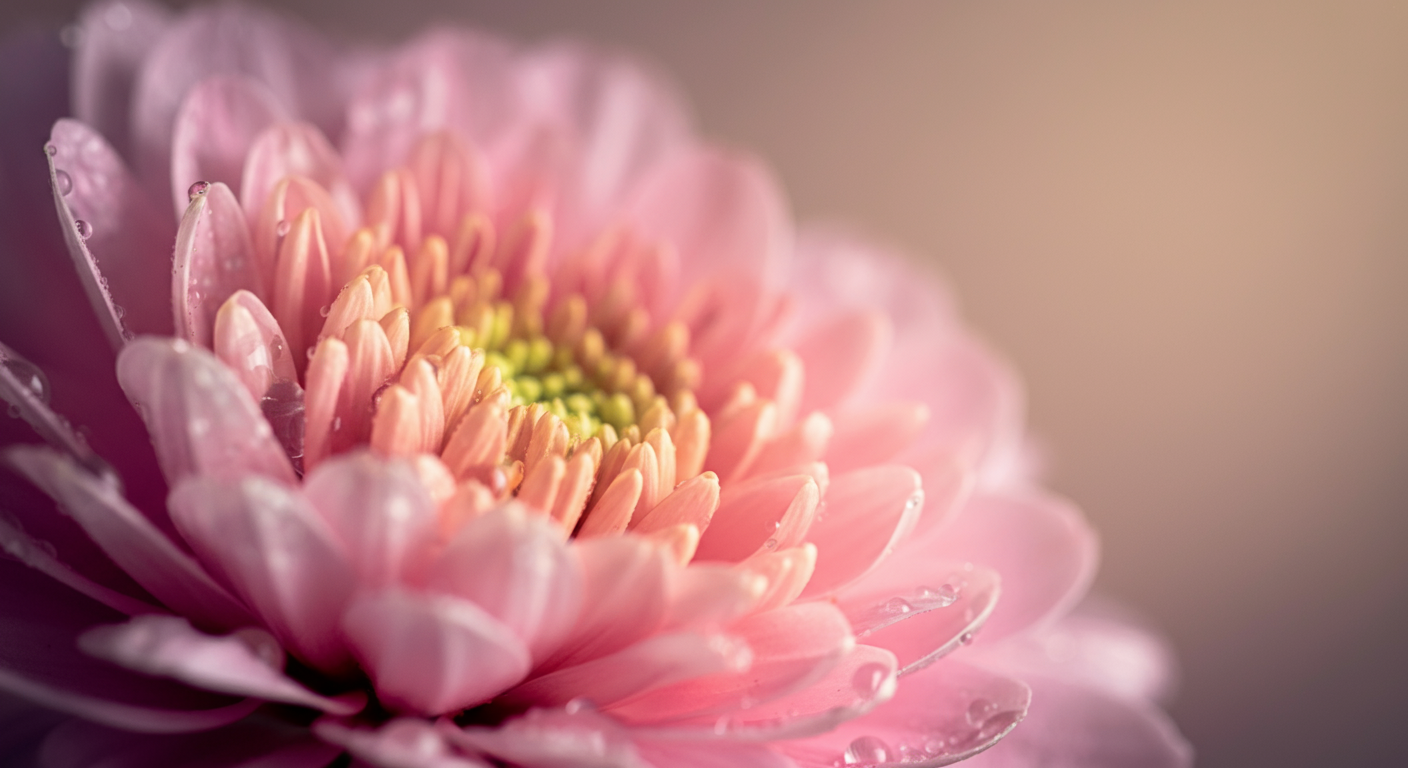 健康な内部環境を象徴する、花びらに露が乗った花の内部のマクロ撮影。