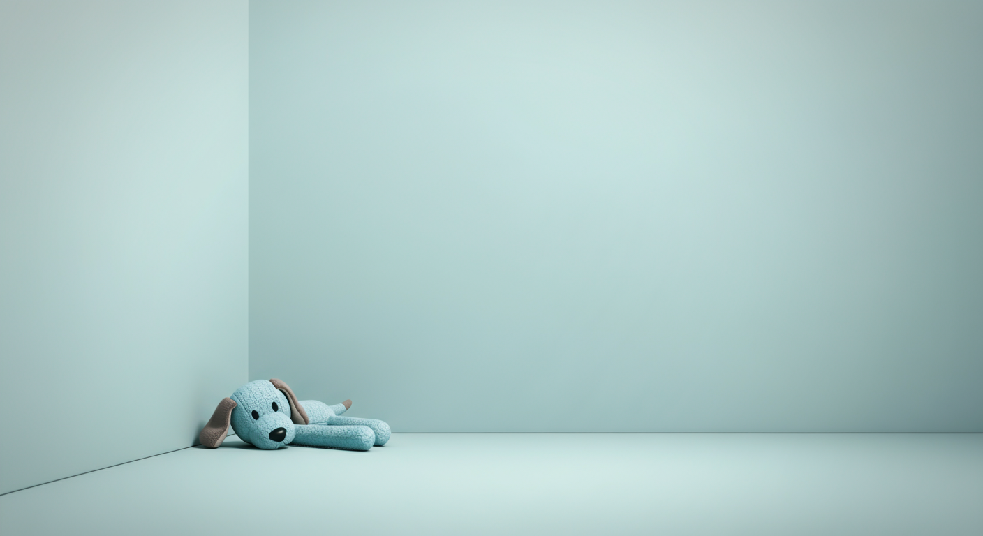 がらんとした部屋の隅にぽつんと置かれた犬のおもちゃ