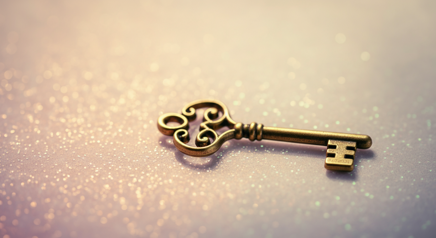 エネルギーと回復の鍵を象徴する、アンティークな金の鍵のマクロ写真