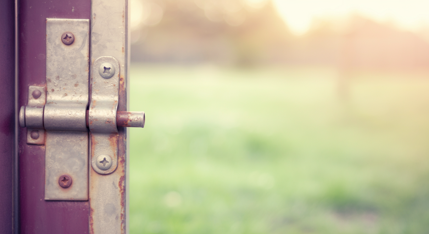 背景がぼやけたドッグランの入り口のドアノブのクローズアップ