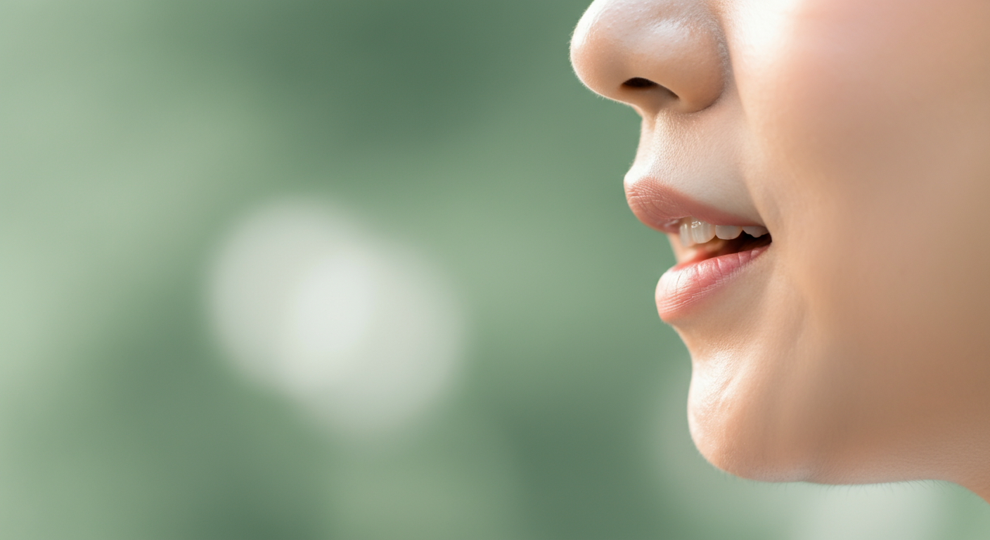 優しく話しかけている人の口元を写した、抽象的な写真。