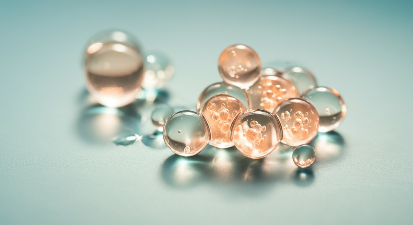 関節の構成成分をイメージした、透明感のある球体の抽象写真