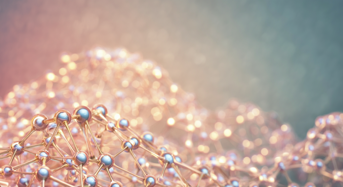 体の支持構造を象徴する、光る粒子が繋がってできた抽象的なイメージ。