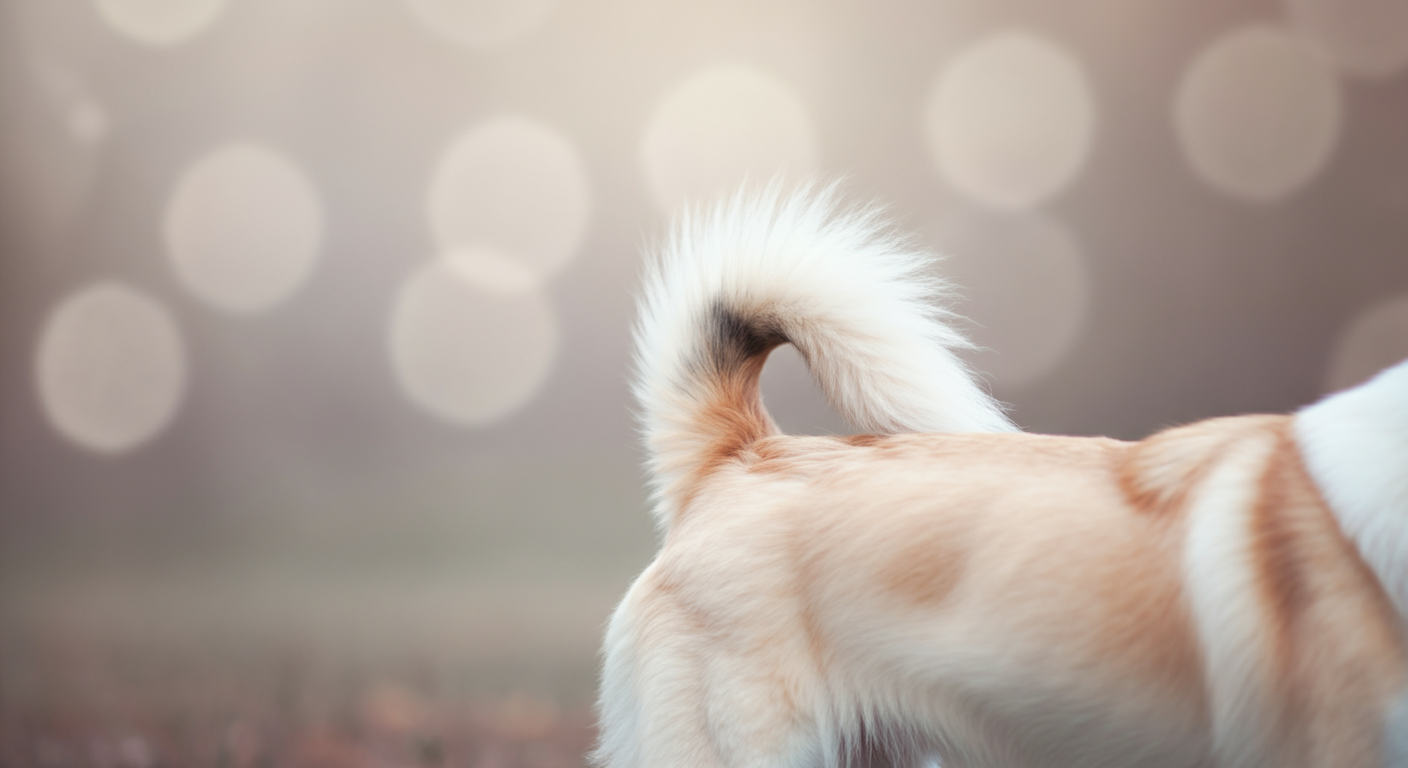 きれいでふわふわな犬のしっぽが、楽しそうに揺れている様子。