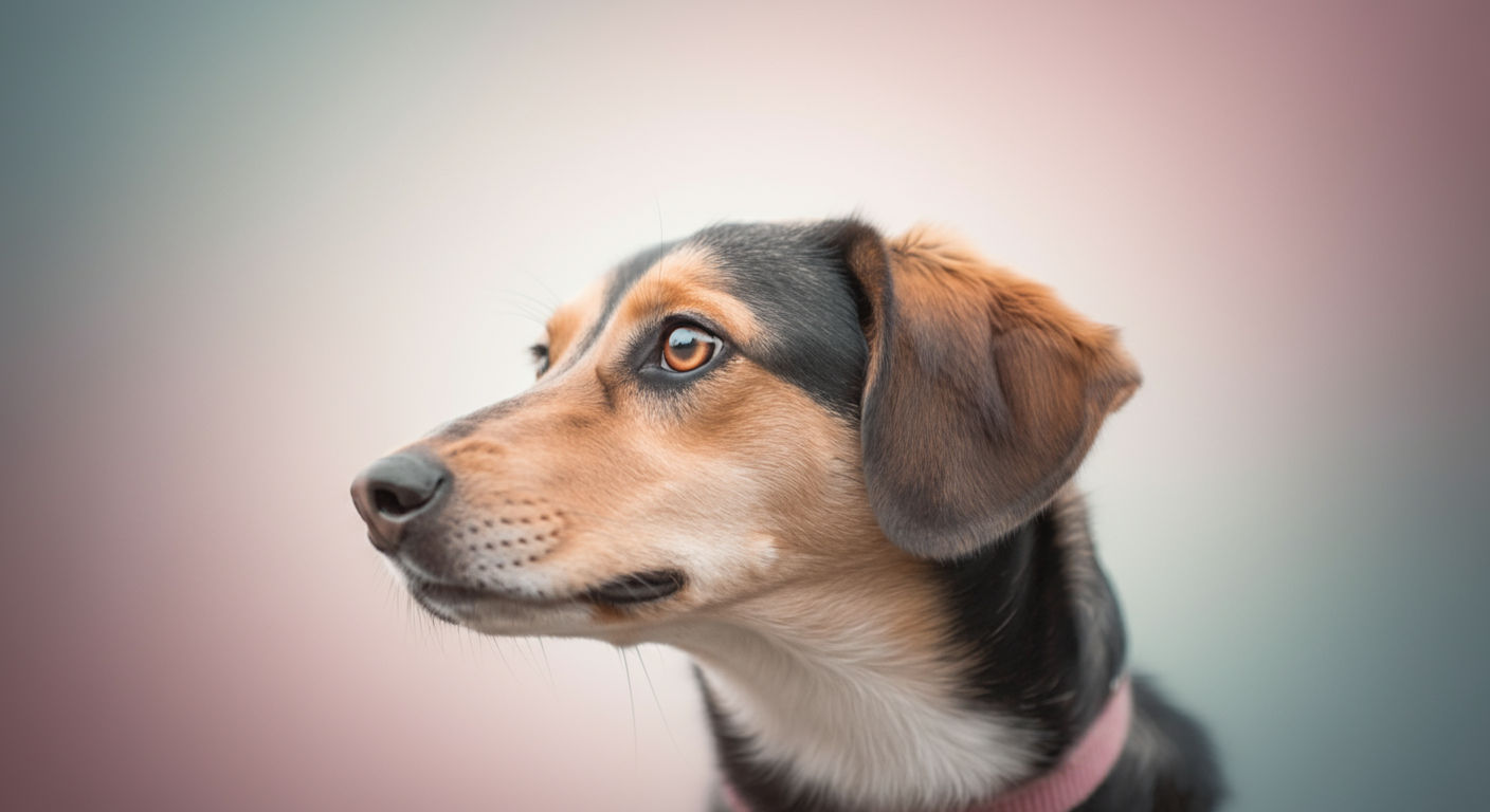 飼い主(フレーム外)を愛情と信頼に満ちた目で見つめている一匹の犬の顔のクローズアップ。