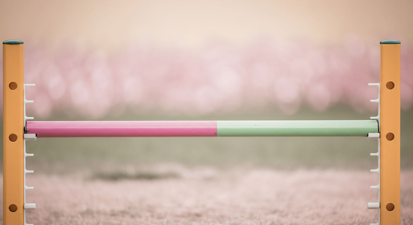 カラフルでミニマルな犬のトレーニング用ハードルの一部を写したマクロ写真