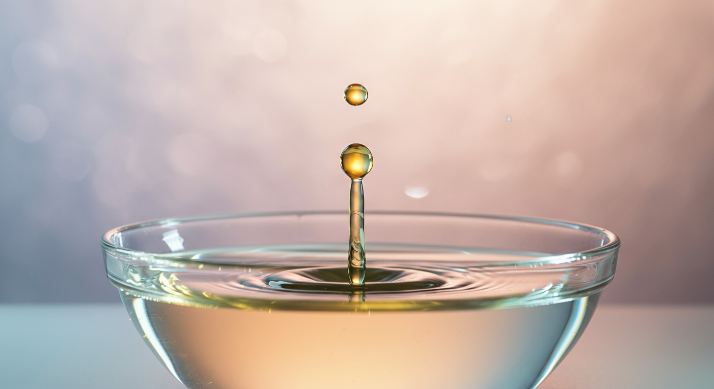 水面に落ちて波紋を作る金色のオイルの一滴