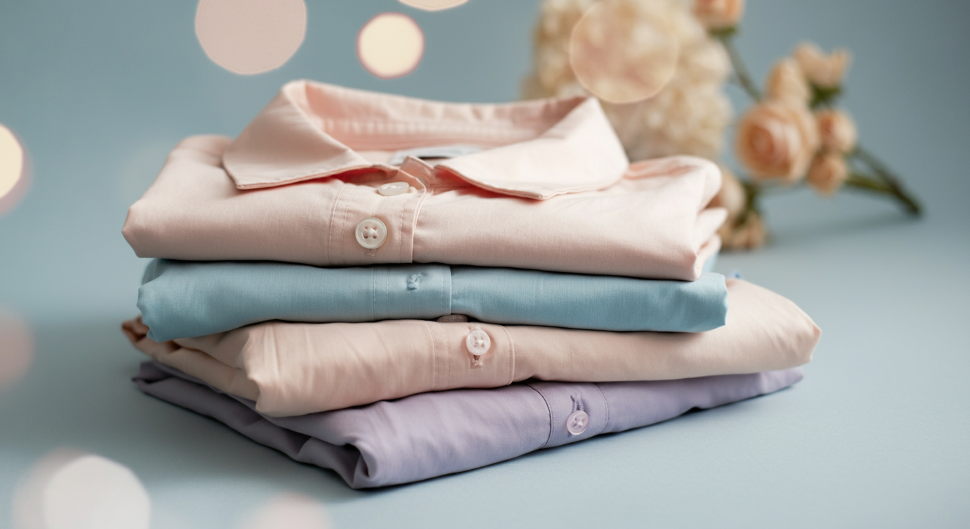 パステルカラーの3種類のマナーウェアが、色見本のように綺麗に折り畳まれて並んでいる。