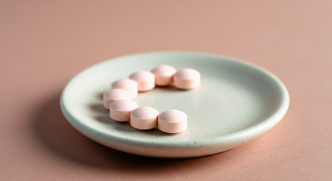 お皿の上に並べられた数粒のサプリメント