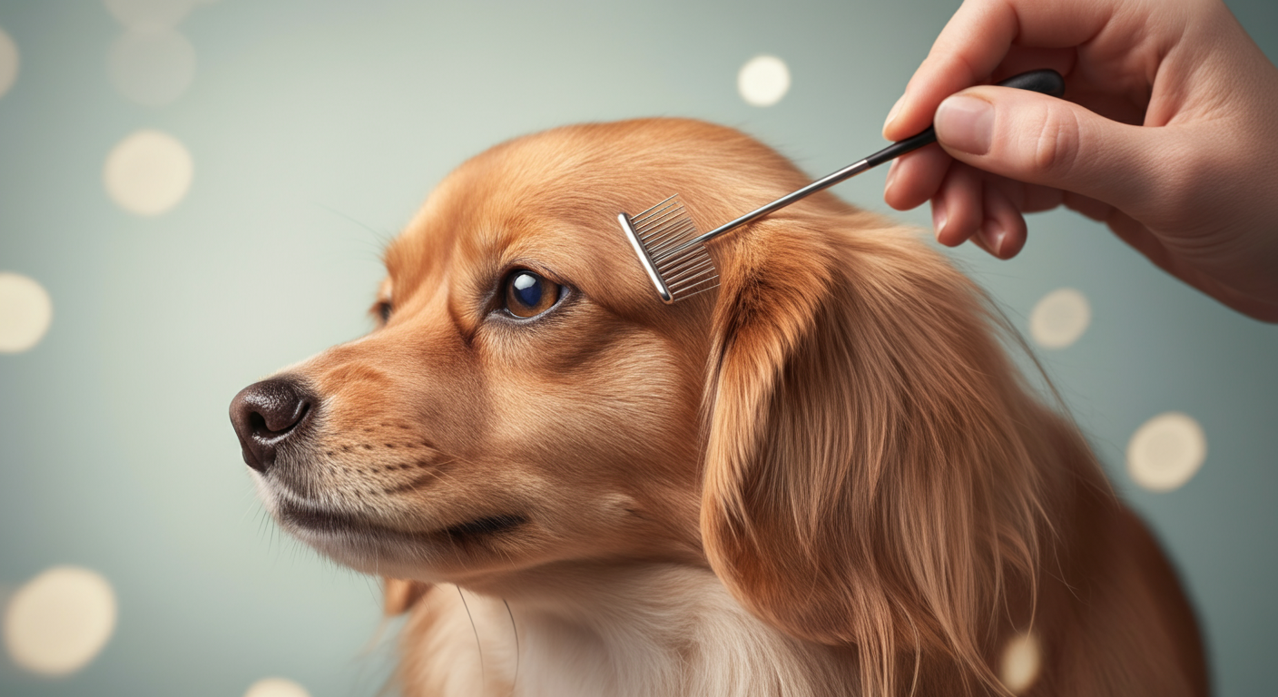 犬の毛をブラシで一瞬だけとかしている様子のモーションブラー写真。