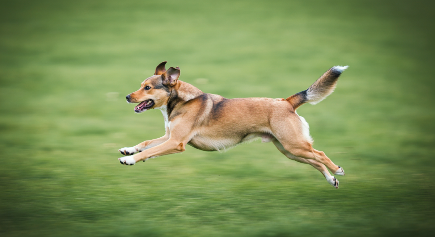 ドッグランの芝生を駆け抜ける中型犬の足元の動き