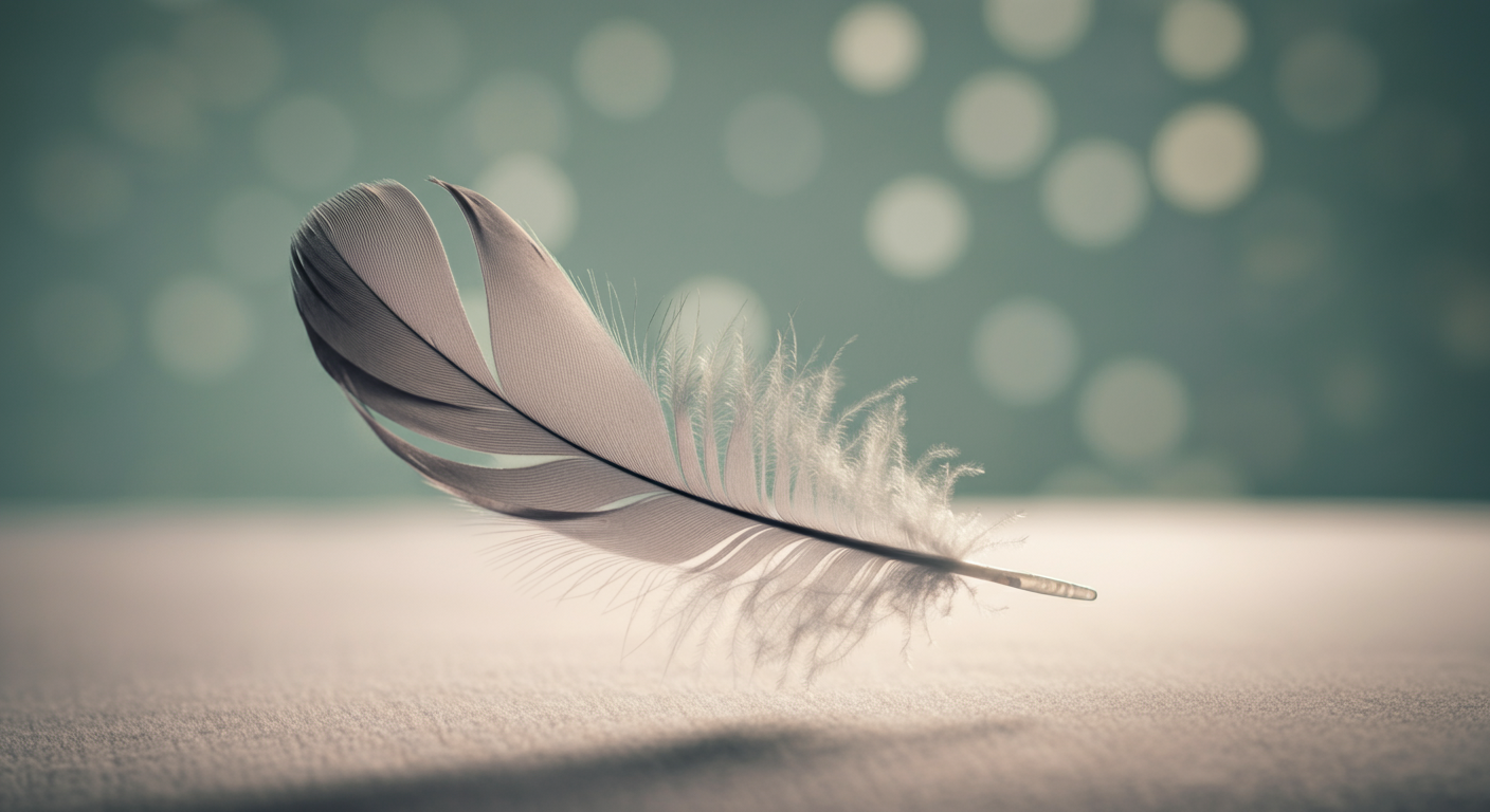 柔らかいクッションの上に、ゆっくりと落ちてくる一枚の羽