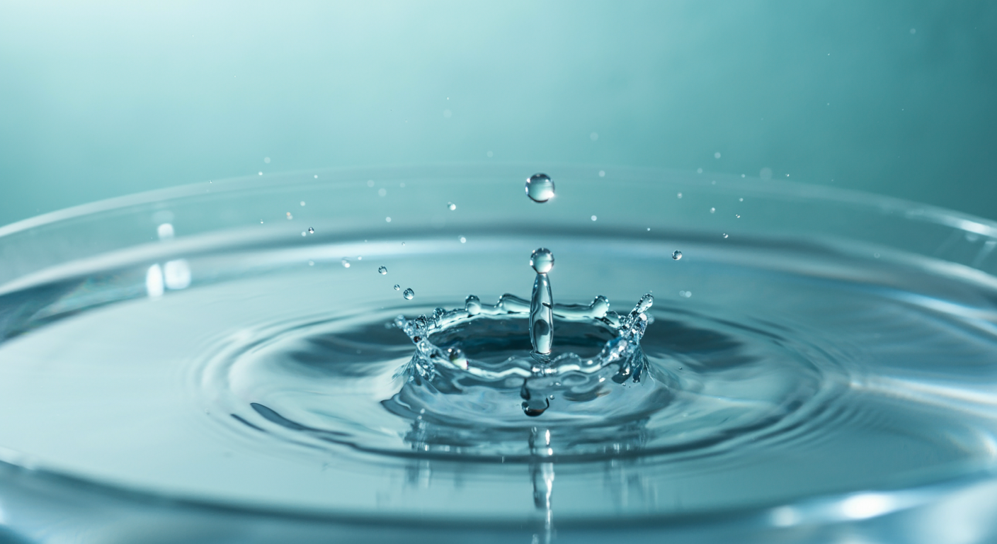 水の入ったボウルに栄養のある液体が一滴落ち、波紋が広がっている様子。