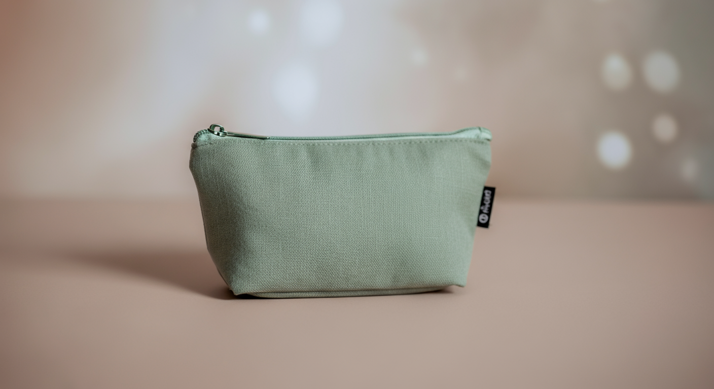 ニュアンスカラーのミニマルなマナーポーチのディテールを写した抽象的な写真
