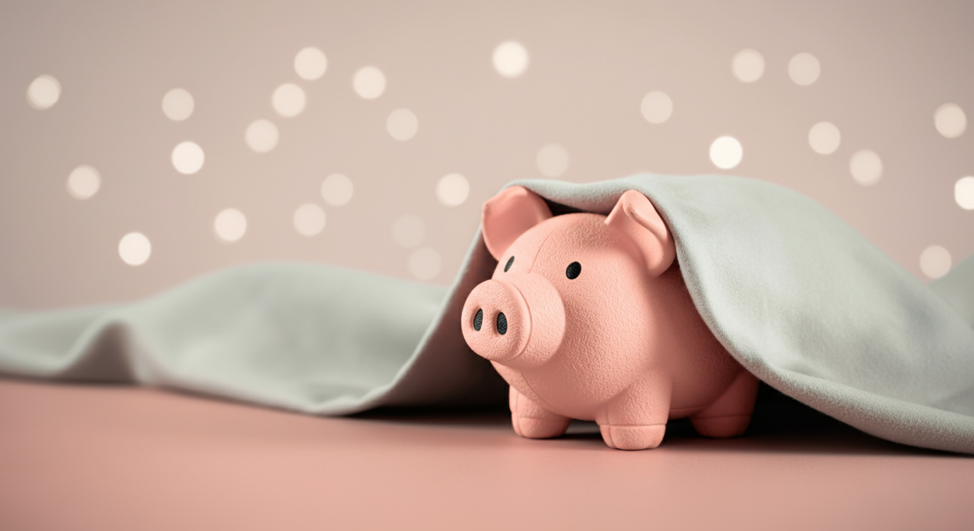 パステルカラーを基調とした抽象的な写真。ブタの形をした音が鳴るおもちゃが、ドッグランでは不適切であることを示すように、薄い布で覆われている。