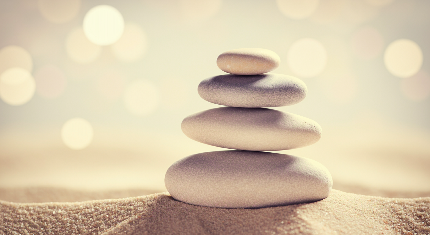 砂の上にバランスよく積まれた3つの石