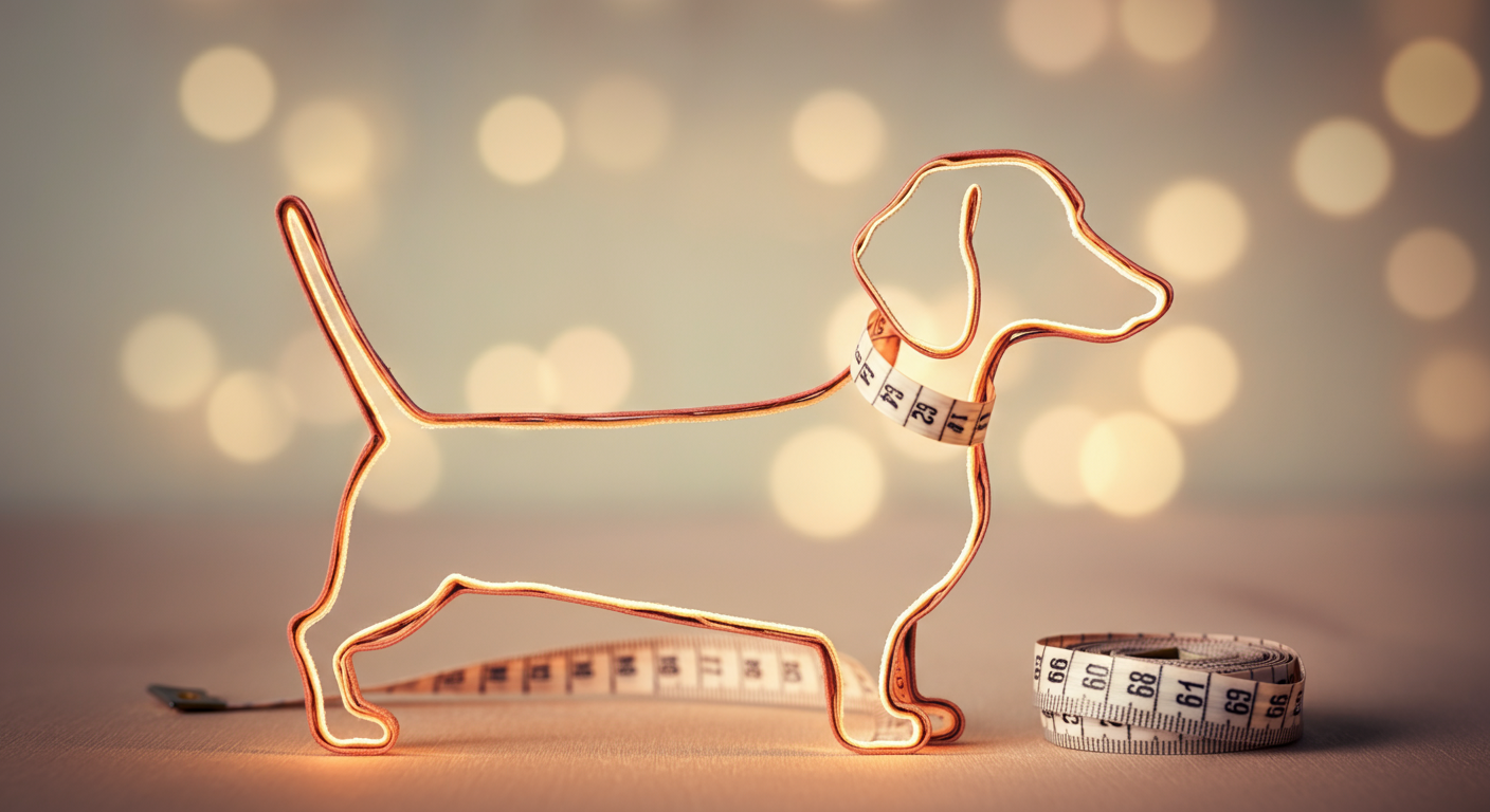 ダックスフントのような犬のシルエットに沿って、光で描かれたようにカーブするメジャーのアーティスティックな写真。