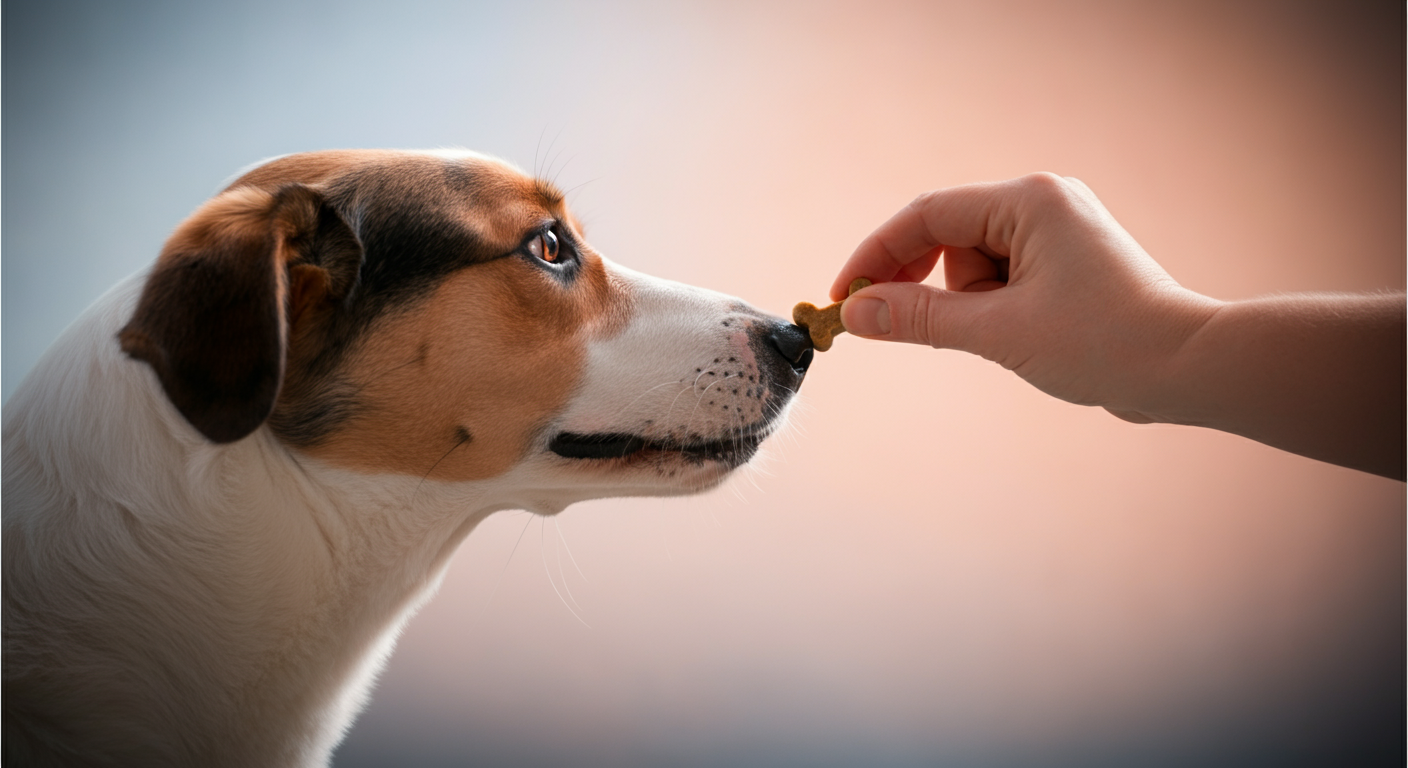 犬のおやつを持つ飼い主の手