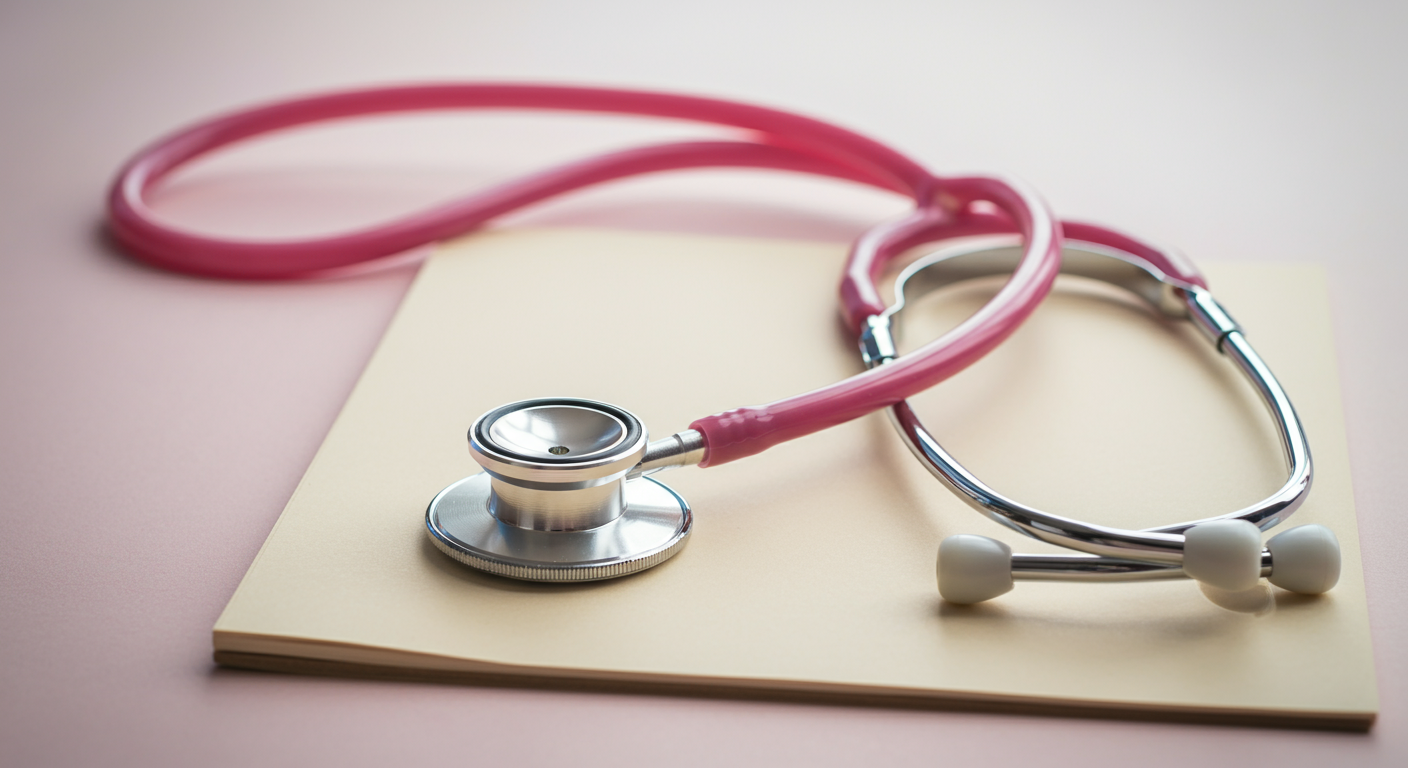 ミニマルなノートの上に置かれた清潔な聴診器。
