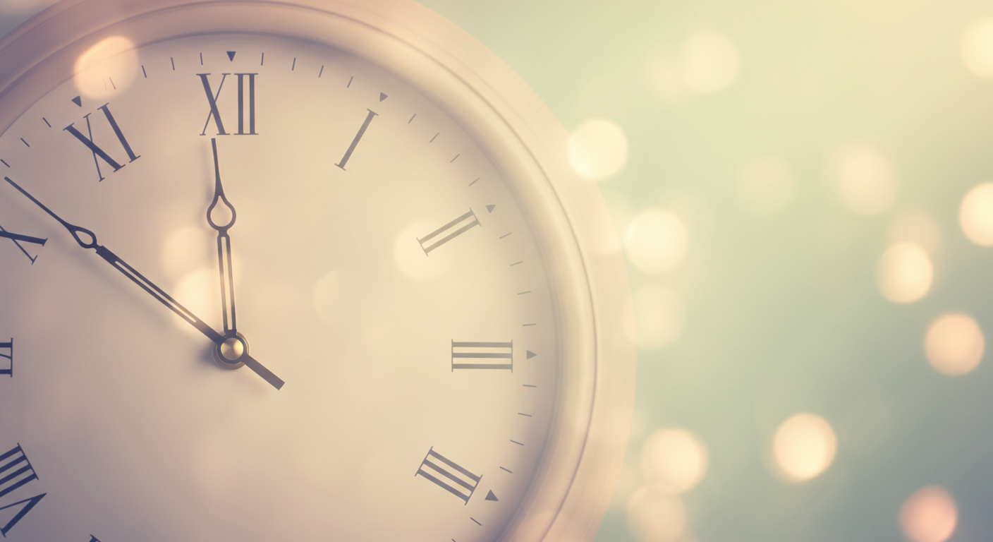 静かな朝の時間を指している時計の文字盤のミニマルな写真。