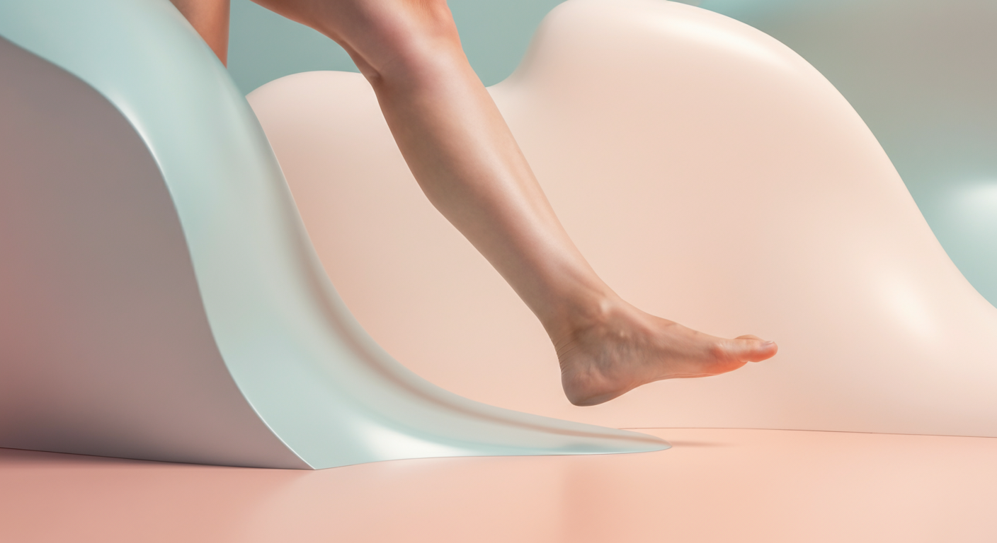 パステルカラーの抽象的な背景の前で、人間が穏やかに立ちはだかる様子。優しい介入を象徴する構図。