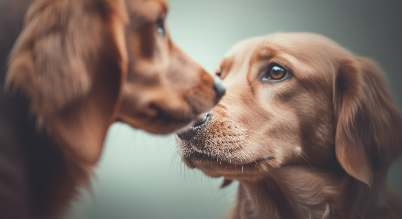 他の犬に挨拶しようとしている一匹の犬の鼻先のクローズアップ