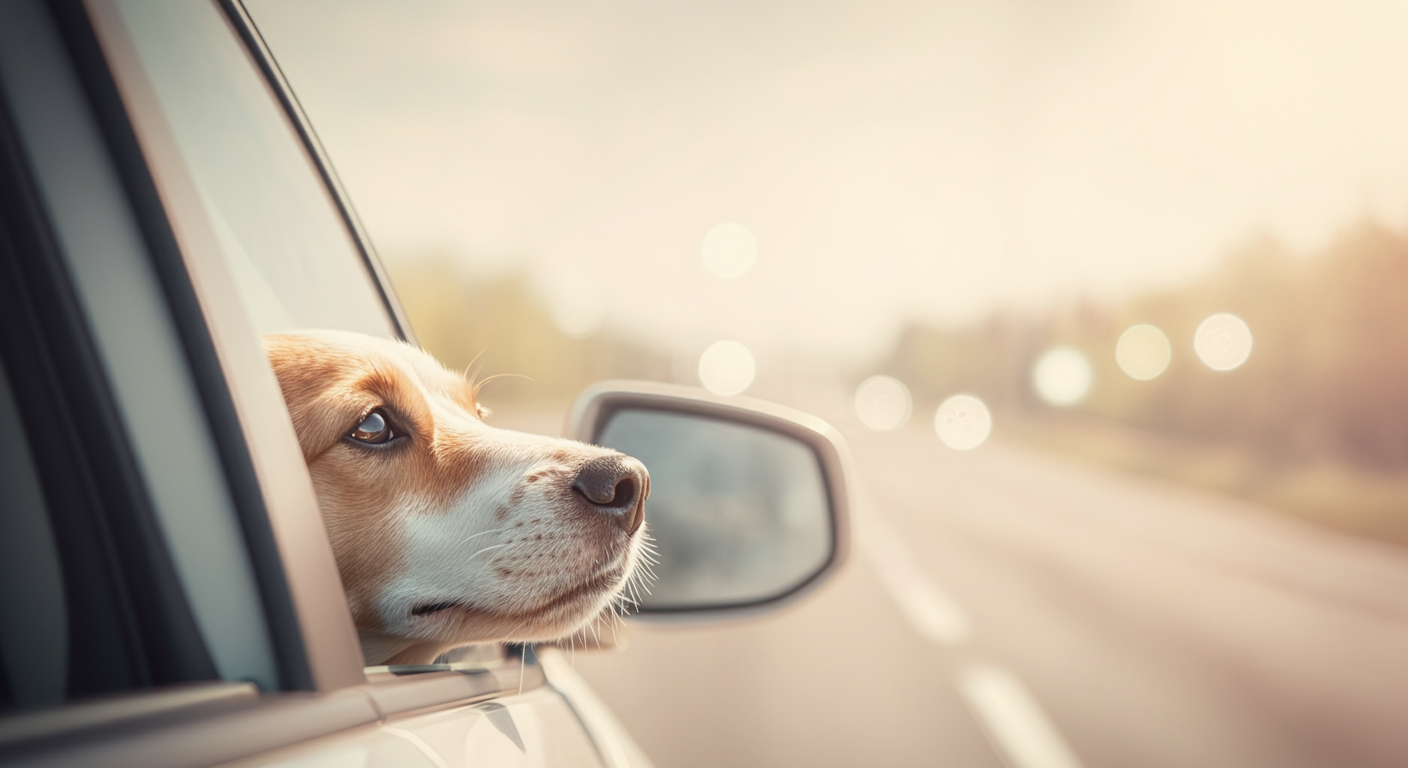 車の窓から少しだけ鼻を出している犬の姿