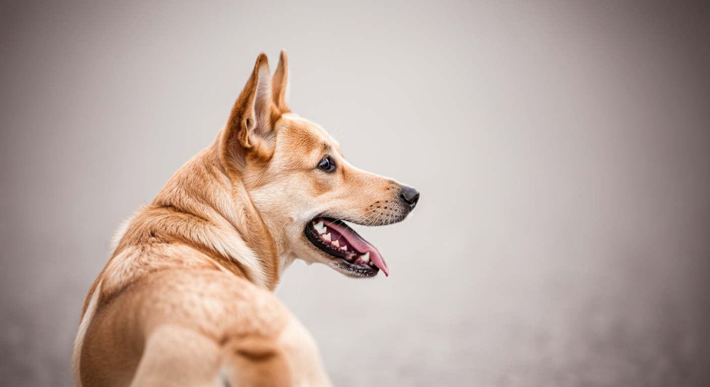 飼い主の方をくるっと振り返り、おやつを期待して楽しそうな表情を浮かべている犬の写真。