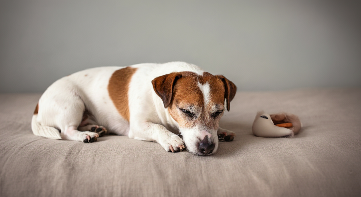 クールネックを外して、気持ちよさそうに眠っている犬。