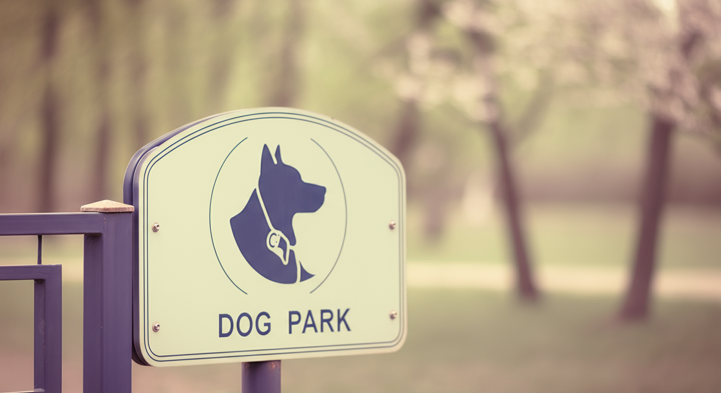 ドッグランの入り口にある注意書きの看板の一部を抽象的に撮影した写真。