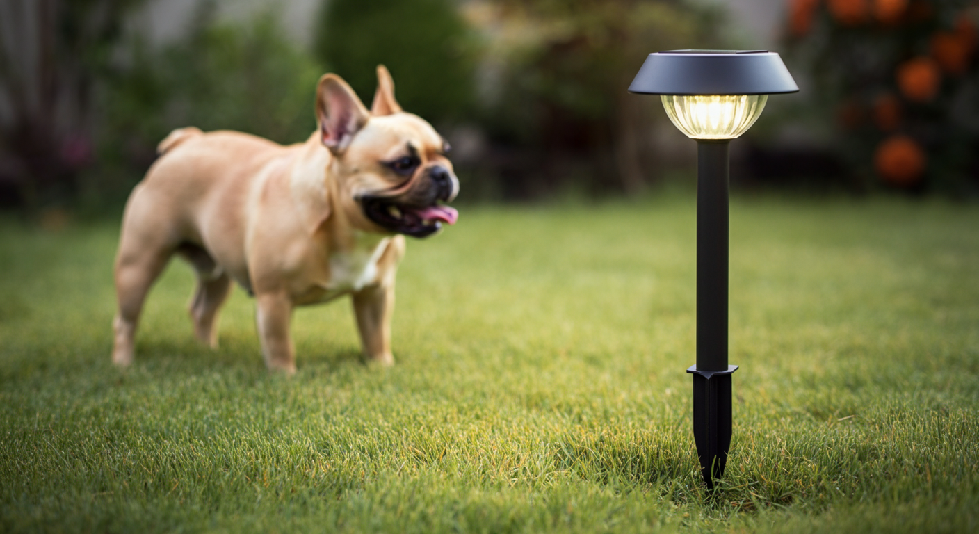 日当たりの良い芝生に設置されたソーラーライト