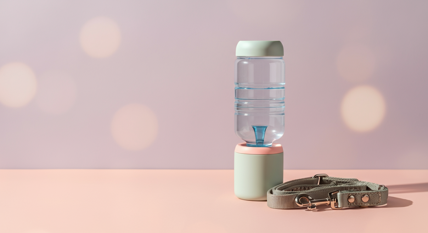 スタイリッシュな給水ボトルと、綺麗に巻かれたリードが並んでいる。