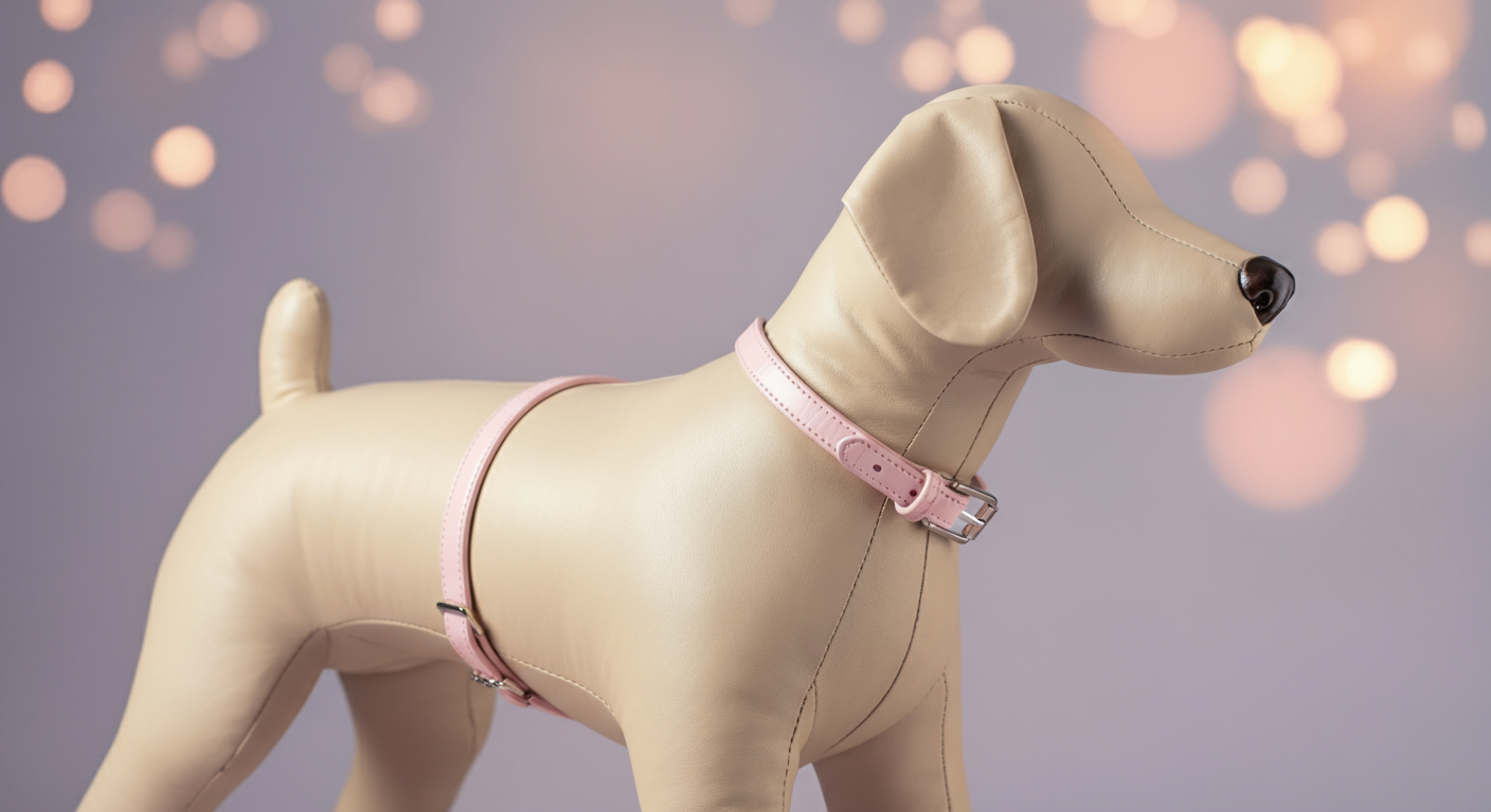 犬のトルソーに着けられたマナーベルトが少しずり落ちている様子。フィットしていない問題を抽象的に表現している。