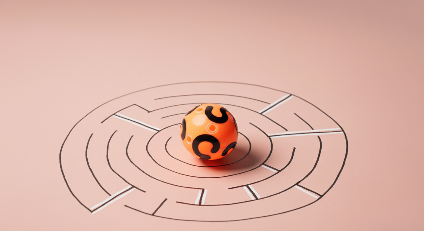 迷路の中心にボールが置かれている抽象的なイメージ