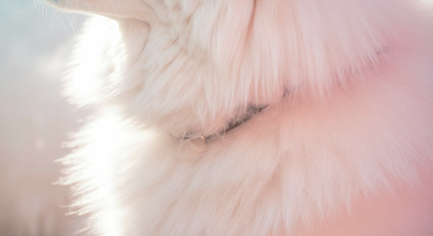 光に透けて輝く、美しい長毛種の犬の被毛のマクロ写真