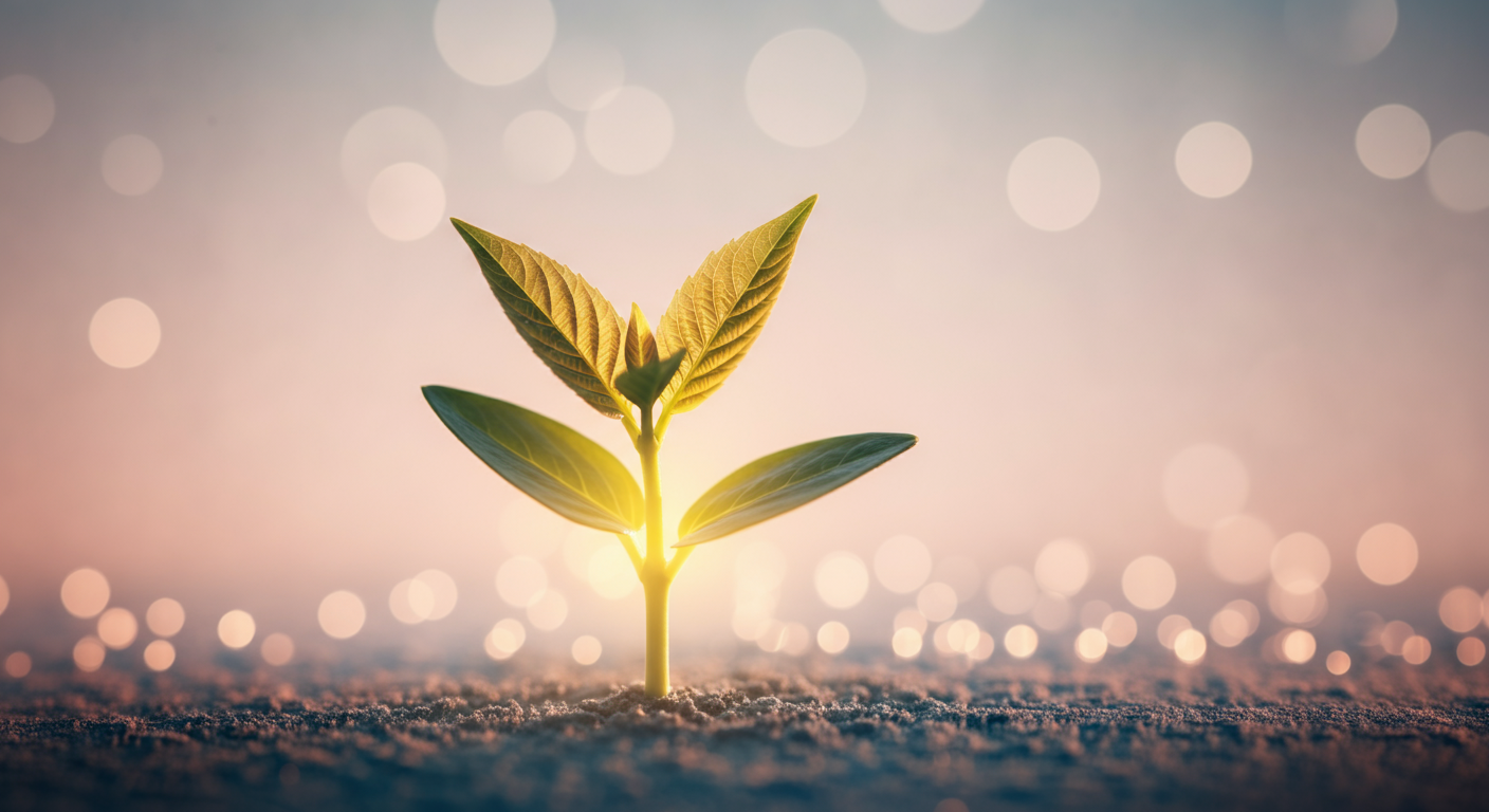 光の中に芽生える若葉の抽象的なイメージ