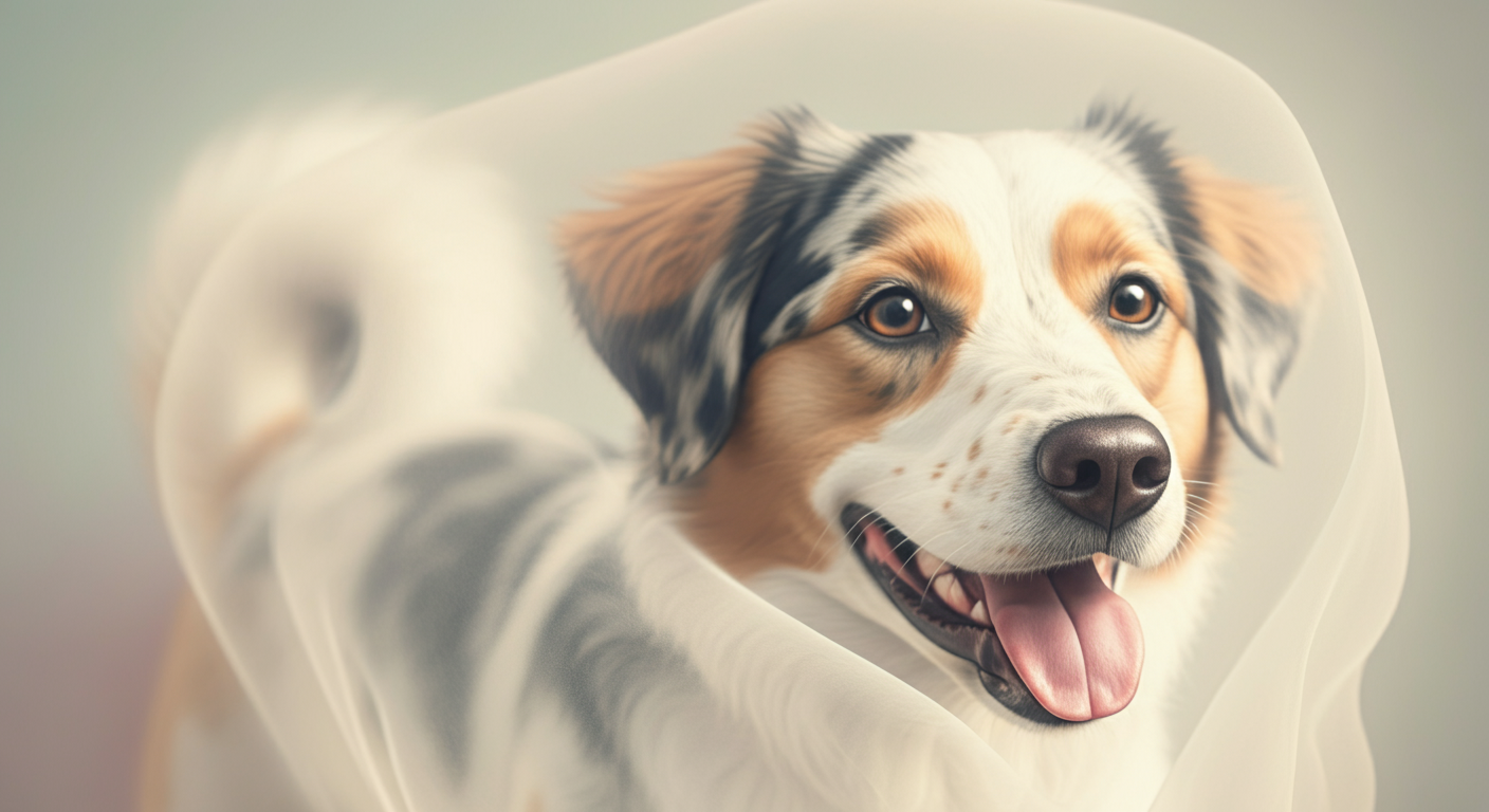 光のベールのようなものに優しく包まれている犬の抽象的なイメージ