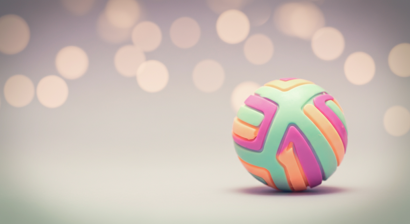 パステルカラーの背景にぽつんと置かれた犬用ボールのアップ写真