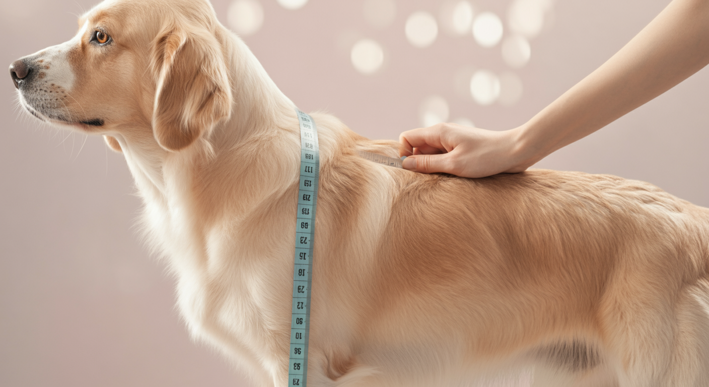 犬の体高をメジャーで測っている人の手