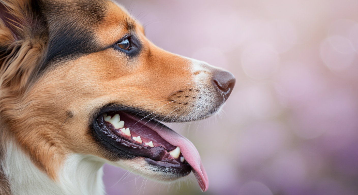 リラックスして少し舌を出している犬の横顔のクローズアップ