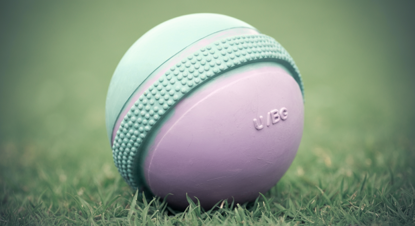 安全なゴム製の犬用ボールの表面の質感を捉えた、パステルカラーのクローズアップ写真。