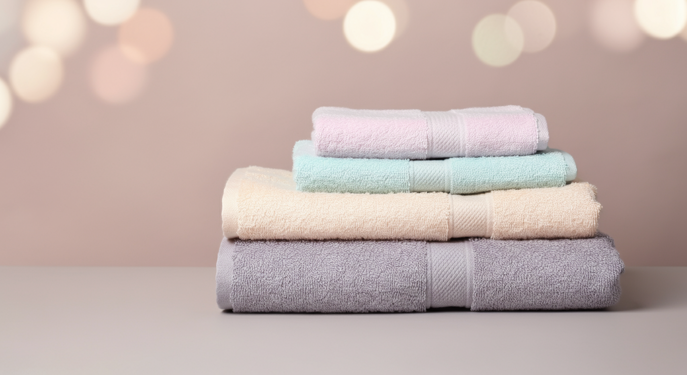 大きさの違う3枚のパステルカラーのタオルが綺麗に並べられている様子