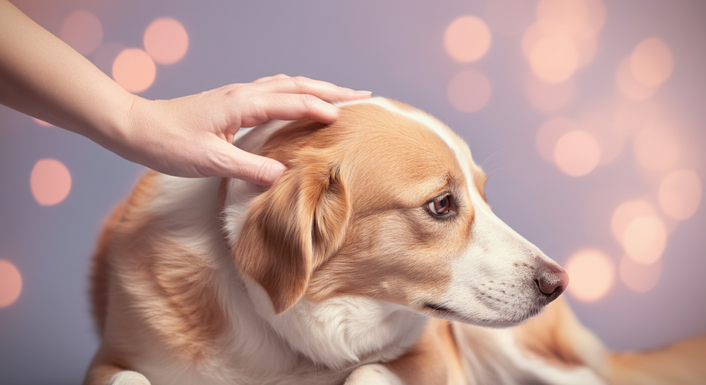 飼い主が休んでいるシニア犬の肩を優しくマッサージしている手元