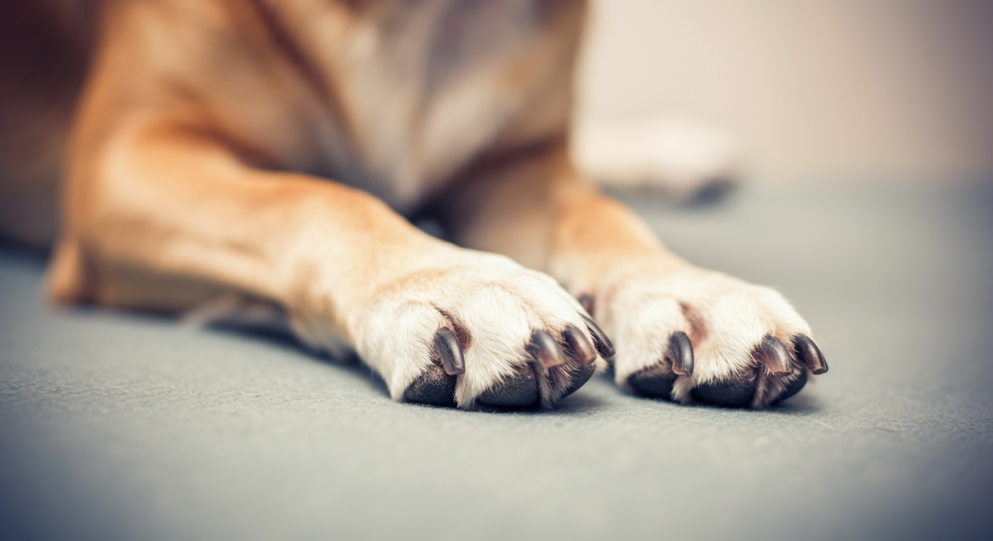 柔らかな布の上に置かれたシニア犬の足先