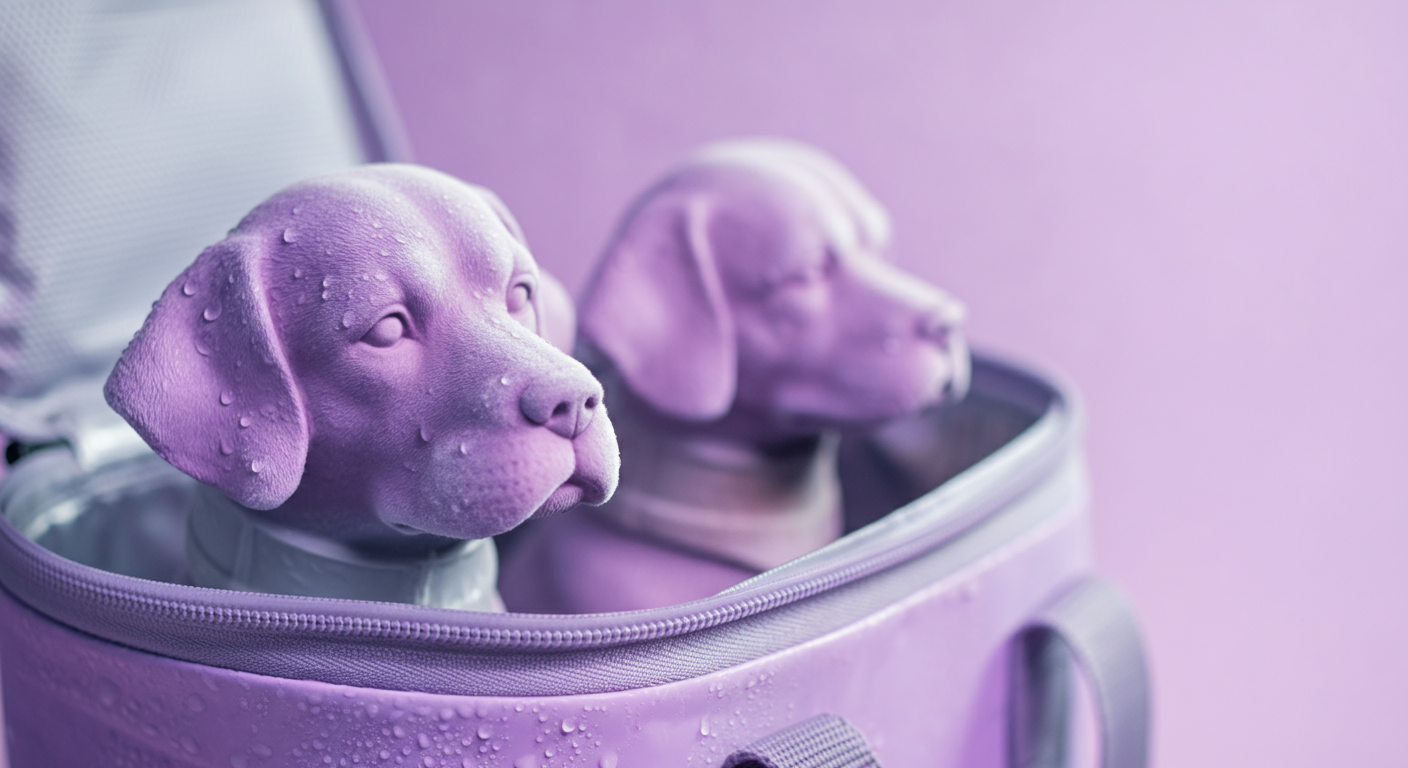 凍ったクールネックについた水滴のマクロ撮影。背景には保冷バッグと予備のネックがぼやけて見える。