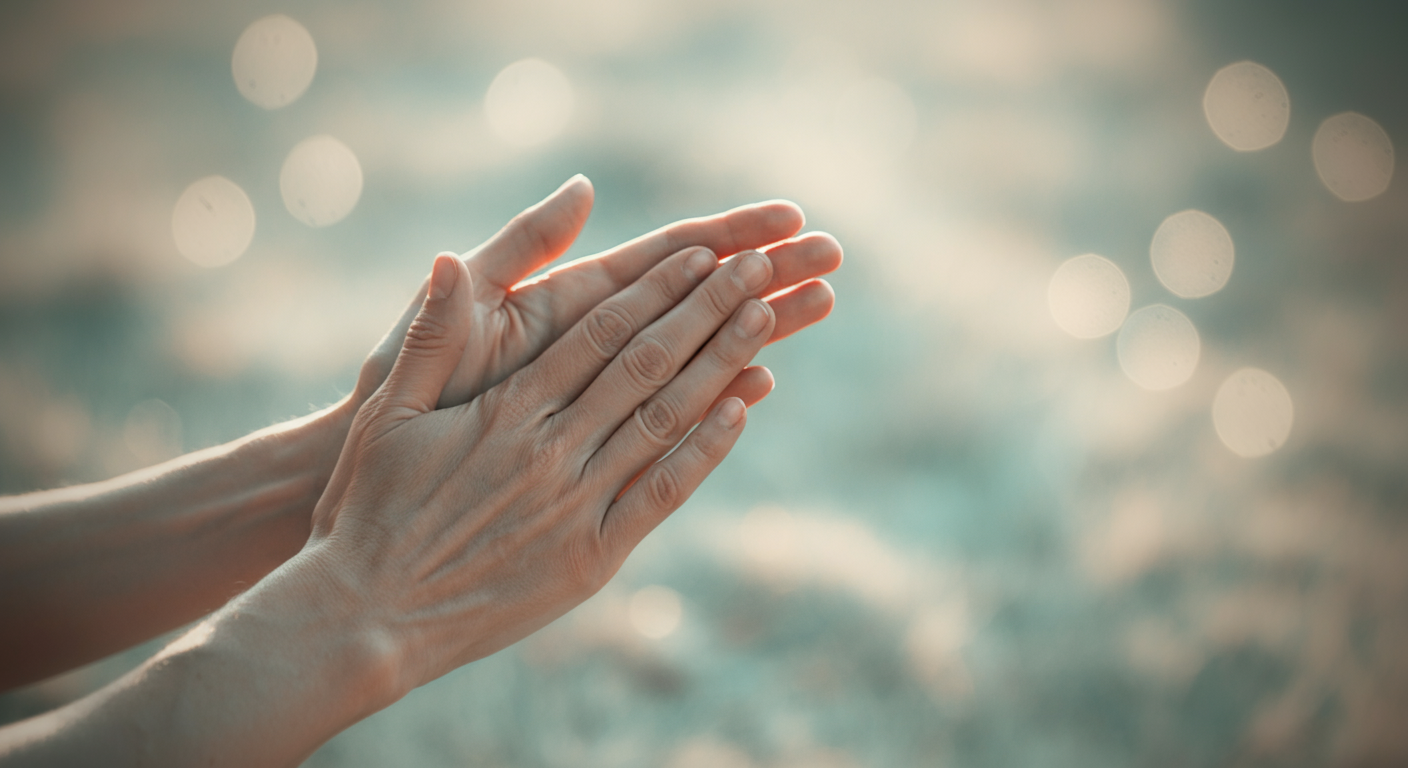 犬の注意を引くために、優しく手を叩いている人の手のクローズアップ写真。